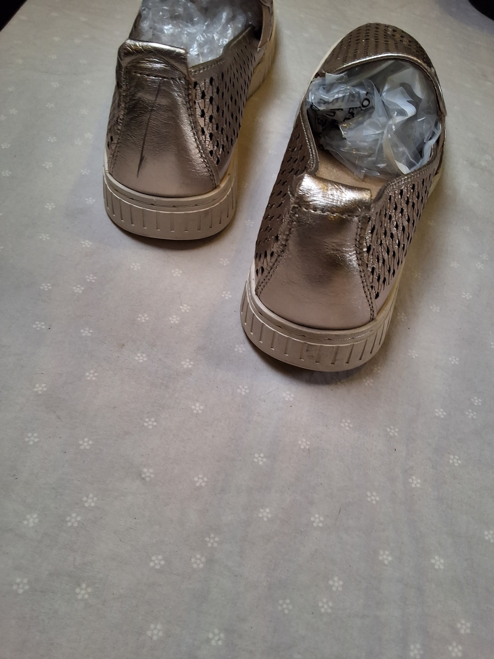 Bella Vita Metallic Gold Perforated Slip-On Loafers - Picture 2 of 8